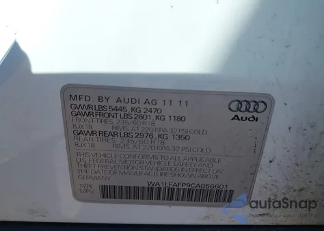 2012 Audi Q5 2.0T Premium from USA, damaged, VIN WA1LFAFP9CA056601